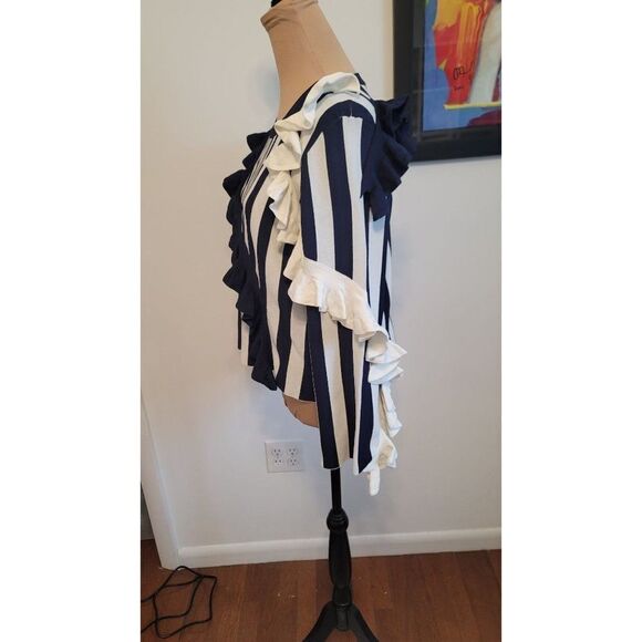 Milly Abstract Ruffled Striped Women's Pullover Size 6 - Picture 2 of 9